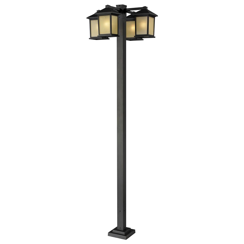 Z-Lite 507-4-536P-ORB 4 Head Outdoor Post in Oil Rubbed Bronze with a Tinted Seedy Shade